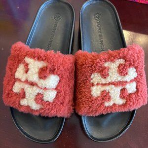 Tory Burch Double T Shearling Flatform   size 7